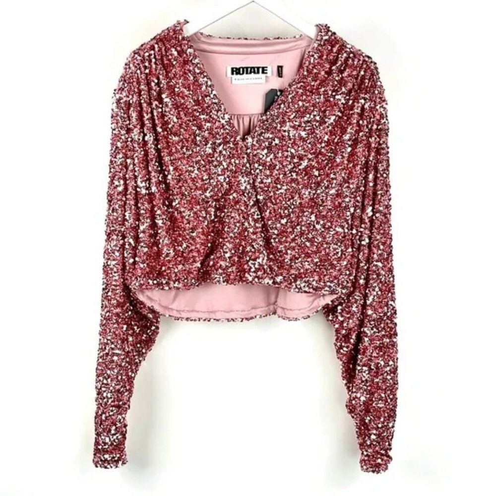 ROTATE Birger Christensen Aurelia Rapture Rose Sequin-Embellished Top